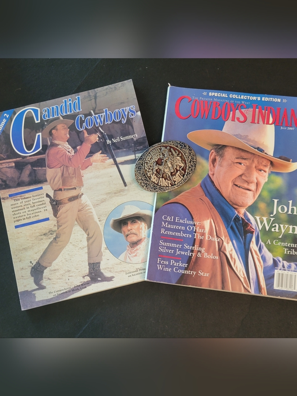 Vintage Lot - Candid Cowboys and Cowboys & Indians Magazines and Belt Buckle